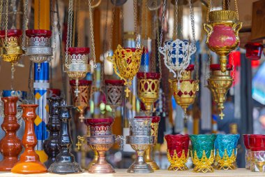 Vigil Petrol Lambaları Zengince Asılmış Ortodoks Ortodoks Dini