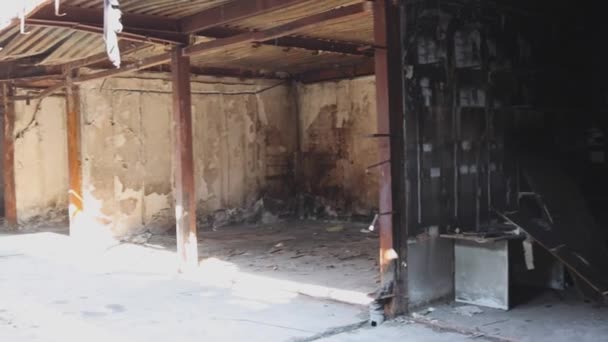 Centro Comercial Antigo Estrutura Aço Inferno Incêndio Queimado — Vídeo de Stock