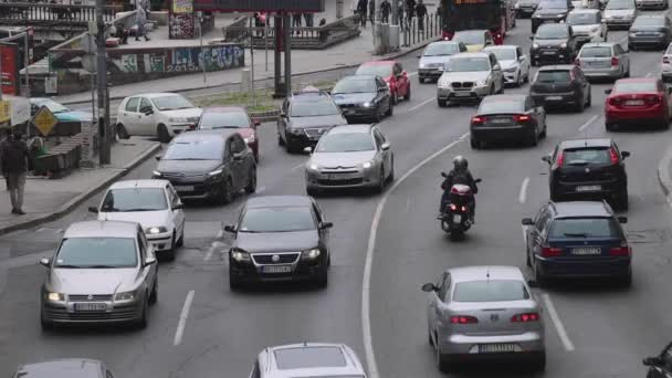 Belgrad Serbien März 2022 Langsame Autoschlangen Der Belgrader Innenstadt — Stockvideo