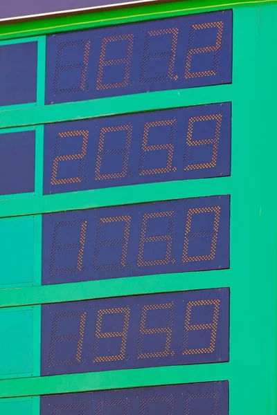 Green Sign Board Led Prices Petrol Station — Stock Photo, Image