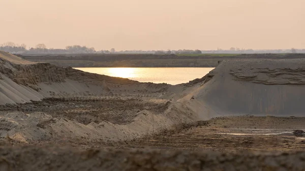Stor Operation Riverbed Sand Mining Excavation Lake — Stockfoto