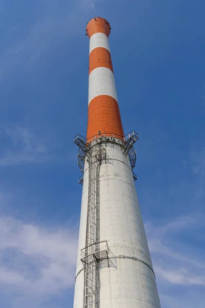 Red White Tall Chimney Structure Thermo Plant — Stock Photo, Image