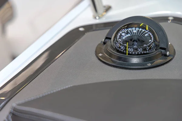 Big Black Nautical Compass Device Built Dashboard — Stock Photo, Image