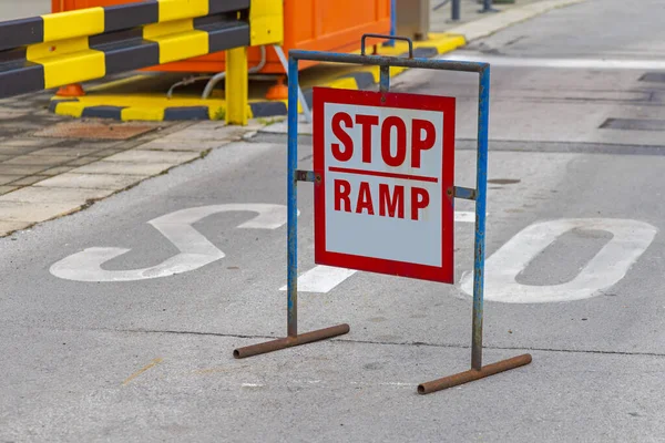 Temporary Metal Sign Stop Ramp Out Order — Stock Photo, Image