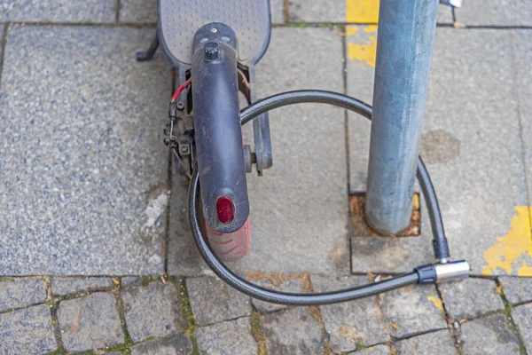 Theft Electric Scooter Back Wheel Locked — 스톡 사진
