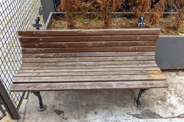 Empty Brown Wood Plank Boards Old Bench City Street — 스톡 사진