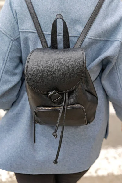 Miniature Black Leather Backpack Fashion Bag Women Style — 스톡 사진