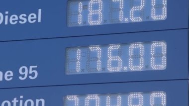 Blue Fuel Station Totem With Big Led Sign Diesel Petrol Prices Tilt down