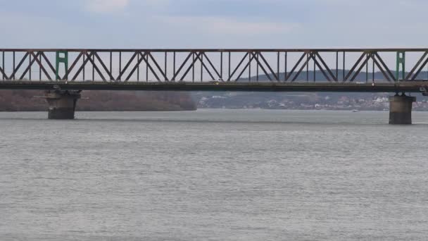 Car Traffic Old Steel Bridge Danube River Belgrade — Stock Video