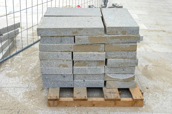 Stacked Pavement Tiles Pallet Street Construction Site — ストック写真