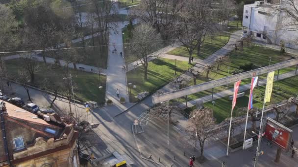 Belgrade Serbia February 2022 Aerial View Yugoslav Drama Theatre Park — Wideo stockowe