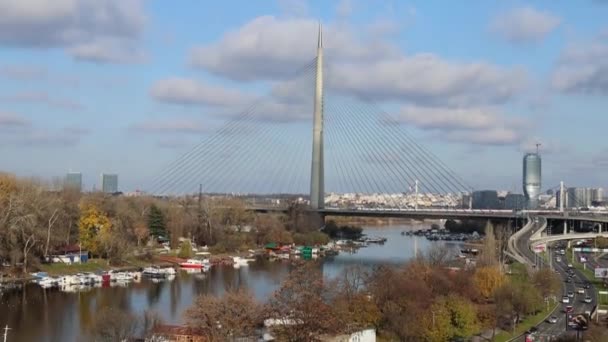Belgrade Serbie Novembre 2021 Ada Pylon Pont Suspendu Moderne Sur — Video