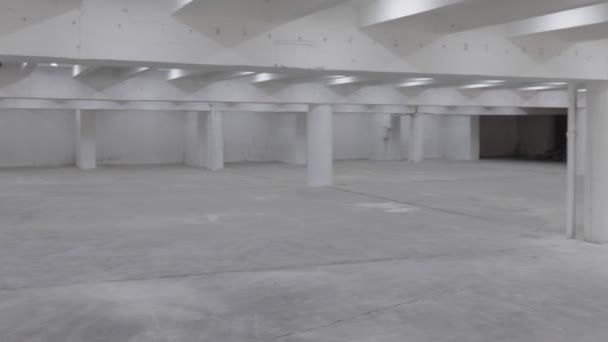 Empty Production Factory Hall Building White Interior Pan — Stockvideo