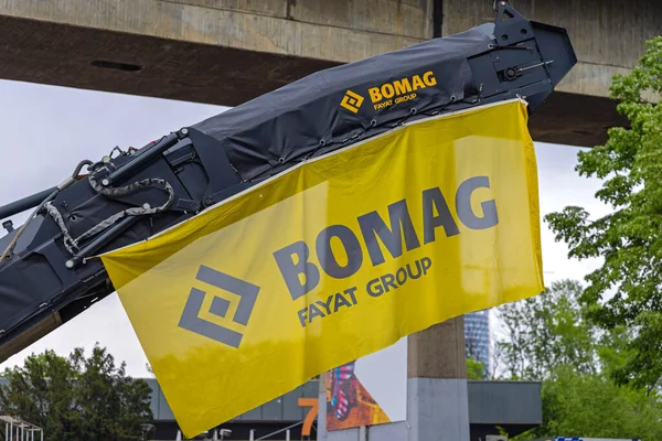 Belgrade Serbia April 2022 Yellow Flag Bomag Fayat Group Road — Stock Fotó