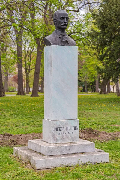 Belgrado Serbia Abril 2022 Busto Bronce Del Famoso Poeta Aleksa —  Fotos de Stock