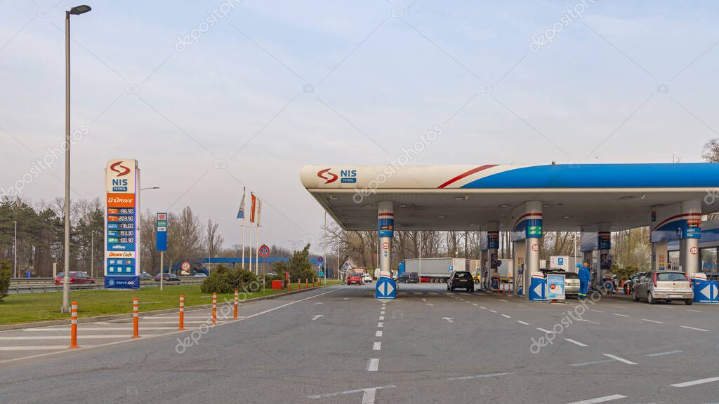 Belgrade, Serbia - March 29, 2022: Large Nis Petrol Station Zmaj at Highway to Capital City.