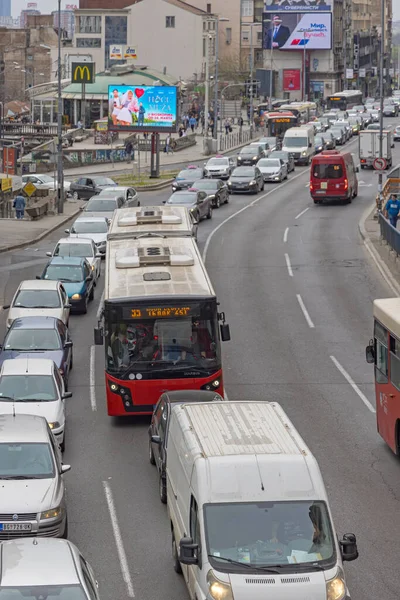 Belgrade Serbia March 2022 Daily Traffic Jam Old Town Long — Foto de Stock