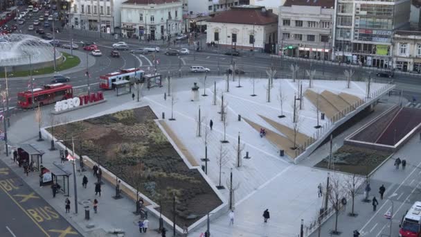 Belgrado Sérvia Fevereiro 2022 Park Hashtag Beograd Letters Slavija Square — Vídeo de Stock