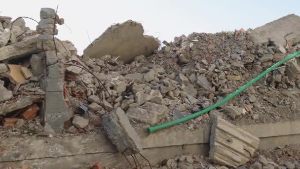 Driving Concrete Debris Collapsed Building Ruins — Stock Video