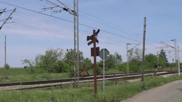 Broken Barrier Damaged Signal Danger Rail Crossing — Stock video