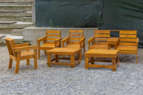 Outdoor Furniture Made Old Cargo Pallets Wood — Stock Photo, Image