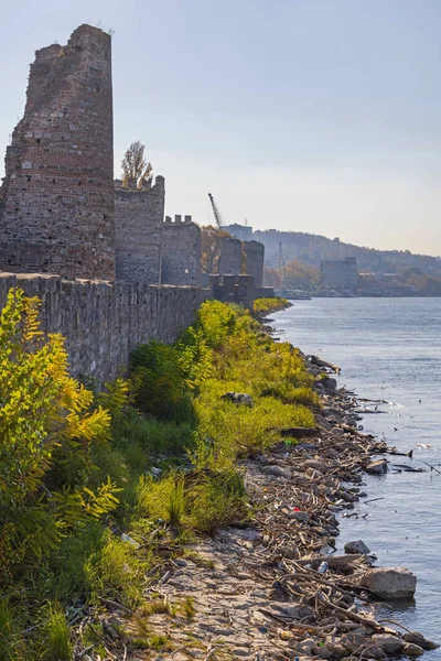 多瑙河岩石海岸靠近斯迈德雷沃要塞城墙 — 图库照片