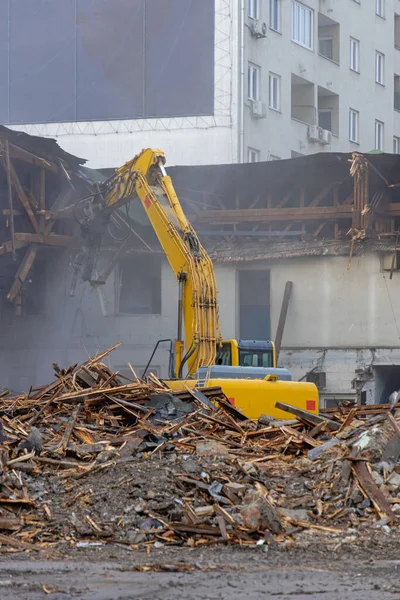 Machine Debris Demolition Site Building Deconstruction Dust — Stock Photo, Image
