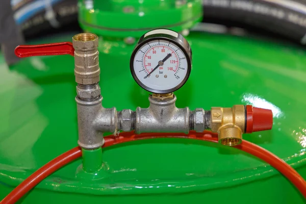 Psi Bar Manometer Mit Doppelter Skala Luftkompressortank — Stockfoto