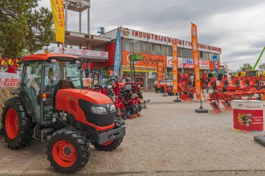 Novi Sad, Serbia - May 23, 2022: Japanese Agricultural Machinery Company Kubota at Exhibition Trade Expo Show. clipart