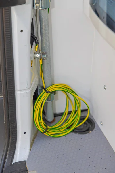 Ground Connection Point Yellow Green Wire Coil Van Vehicle — 스톡 사진