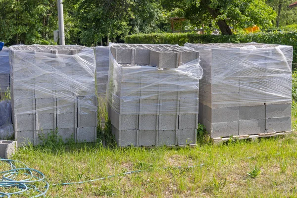 Paletas Nuevos Bloques Hormigón Estándar Sitio Construcción — Foto de Stock