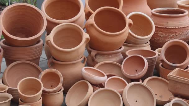 Vasellame Ceramica Argilla Terraglia Tazze Selezione Inclinare Verso Basso — Video Stock