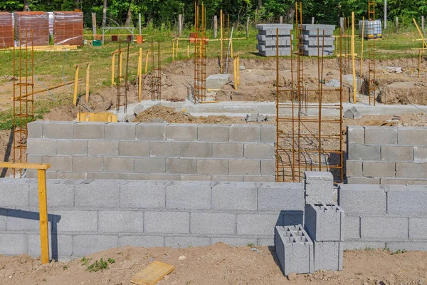 Building House Foundation Basement Concrete Blocks Construction Site — Stock Photo, Image