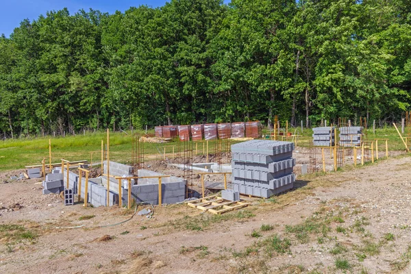 Bâtiment Maison Fondation Sous Sol Blocs Béton Début Chantier Construction — Photo