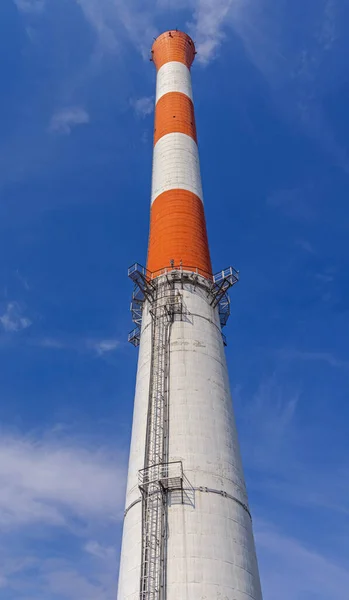 Very Tall Red White Chimney Structure Large Thermo Plant — Stock Photo, Image