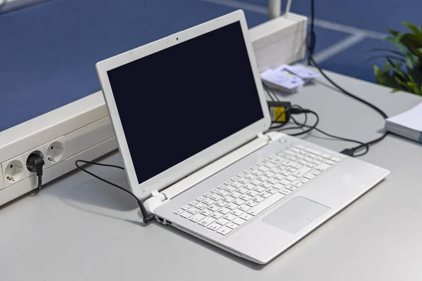 White Laptop Notebook Personal Computer Work Desk — 스톡 사진