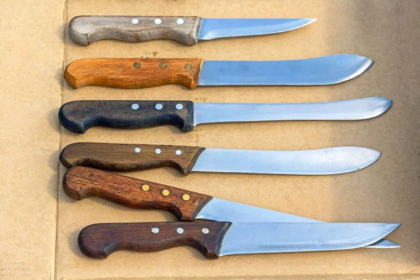 Used Butcher Knife Set With Wooden Handles
