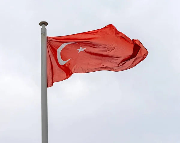 Turkiska Nationella Röda Flaggan Med Stjärna Och Halvmåne — Stockfoto
