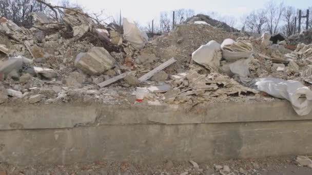Driving Concrete Debris Collapsed Houses Buildings Ruins — Stock Video