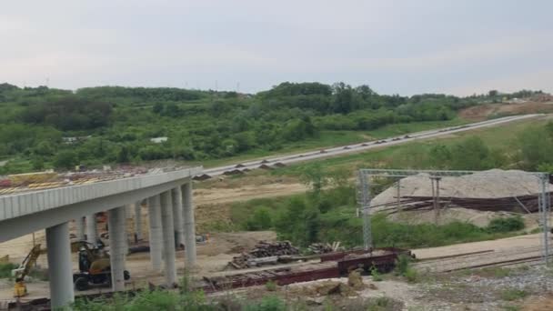 Concrete Road Pass Bridge Highway Network Construction Site Pan — 비디오