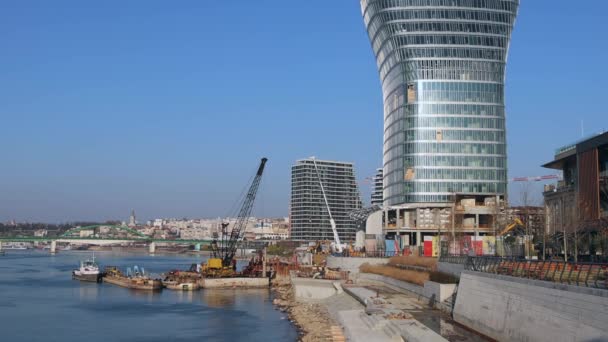 Beograd Serbia November 2021 Nye Kula Tower Skyscraper Beograd Sjøside – stockvideo