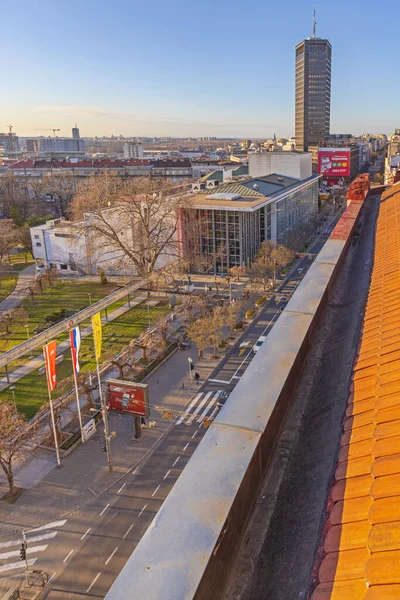 Belgrad Serbien Februar 2022 Altes Bürohochhaus Beogradjanka Wahrzeichen Und Theatergebäude — Stockfoto