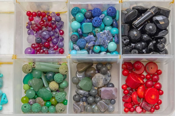 Material Artesanato Jóias Pedras Preciosas Coloridas Bandeja Caixa Trabalho Organizador — Fotografia de Stock