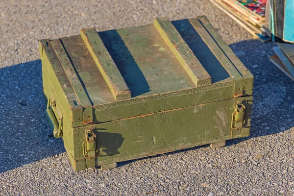 Scatola Militare Munizioni Legno Verde Vintage Dalla Seconda Guerra Mondiale — Foto Stock