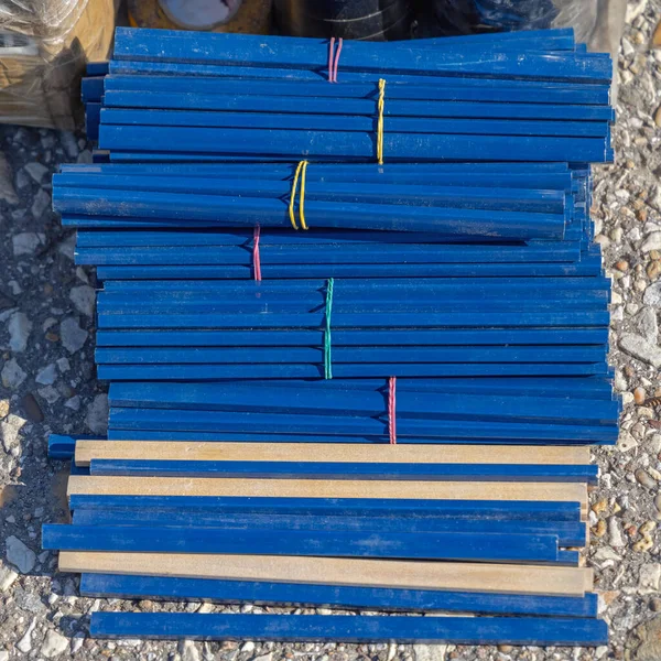 Big Bunch New Blue Rectangular Carpenter Pencils — 图库照片