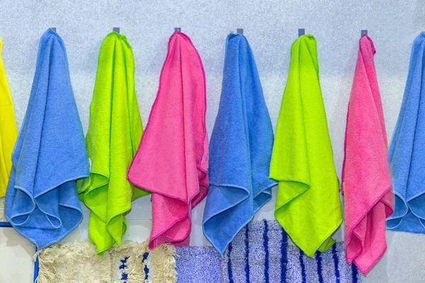 Vivid Colours Microfiber Cloths Towels Cleaning Equipment Wall — 图库照片