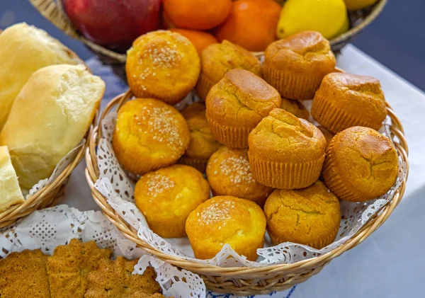 Cornmeal Cornbread Mini Corn Muffins Basket — Stock Fotó