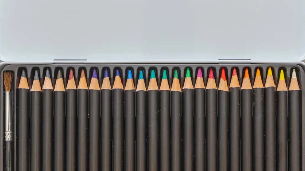 Colour Wooden Pencils Sharp Tips Art Set Box — Stock fotografie