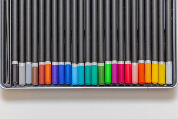 Colored Wooden Pencils Ends Art Set Box —  Fotos de Stock