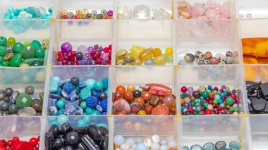 Colourful Assortment of Gemstones Jewelry Craft Material in Organizer Tackle Box